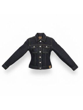 Guess Womens Black Denim Jacket Fitted Button-Up Casual Cotton Outerwear Size S